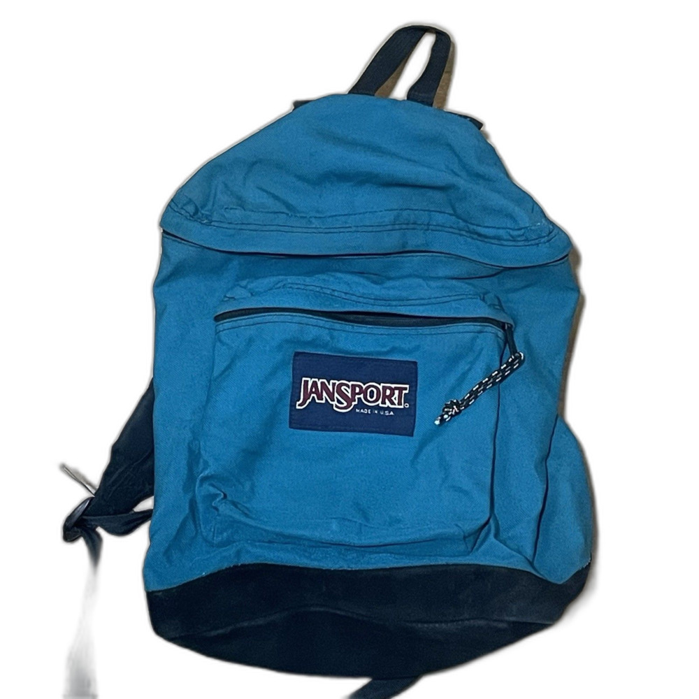 Jansport Backpack Bucket Suede Leather Bottom Green Teal Vintage 90s Zip Up USA